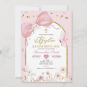Bow Coquette Blush Pink Baptism & 1st Birthday Einladung (Vorderseite)