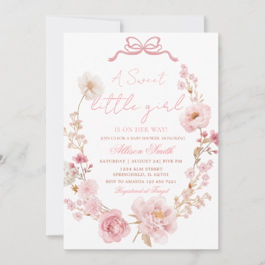 Bow Coquette Blush Pink Bow Baby Shower Invitation Einladung (Vorderseite)
