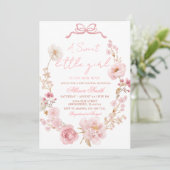 Bow Coquette Blush Pink Bow Baby Shower Invitation Einladung (Stehend Vorderseite)
