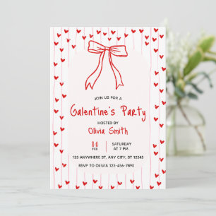 Bow Coquette Galentines-Party-Einladung, rote Herz Einladung