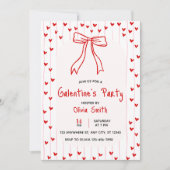 bow coquette galentines party invite , red hearts  einladung (Vorderseite)