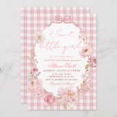 Bow Coquette Gingham Pink Bow Baby Shower Einladung (Vorne/Hinten)