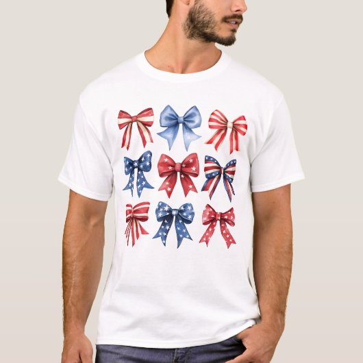 Bow Coquette Patriotic Vierte 4. Juli USA T-Shirt (Vorderseite)