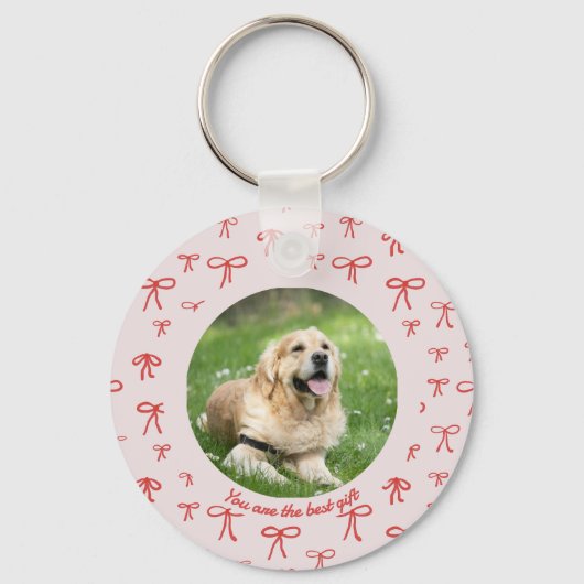 Bow Coquette Personalized Pet Photo Keychain Schlüsselanhänger (Rückseite)