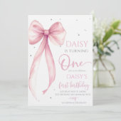 Bow Coquette Pink 1. Geburtstag Einladung (Stehend Vorderseite)