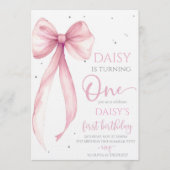 Bow Coquette Pink 1. Geburtstag Einladung (Vorderseite)