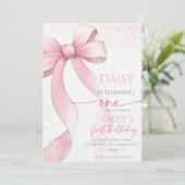 Bow Coquette Pink 1. Geburtstag Einladung (Stehend Vorderseite)