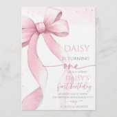Bow Coquette Pink 1. Geburtstag Einladung (Vorderseite)