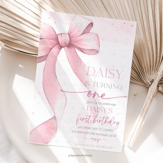 Bow Coquette Pink 1. Geburtstag Einladung