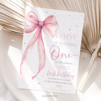 Bow Coquette Pink 1. Geburtstag Einladung