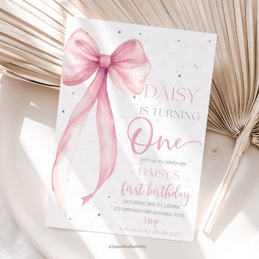Bow Coquette Pink 1. Geburtstag Einladung