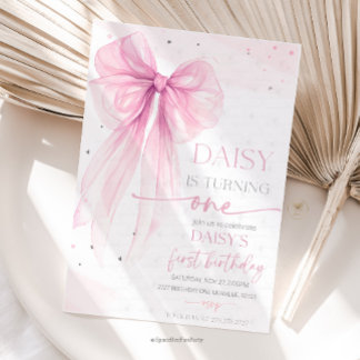 Bow Coquette Pink 1st Birthday Einladung