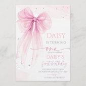 Bow Coquette Pink 1st Birthday  Einladung (Vorderseite)