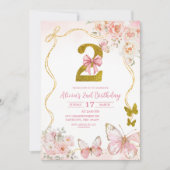 Bow Coquette Pink Butterfly Second Birthday Einladung (Vorderseite)