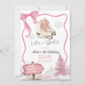 Bow Coquette Pink Girl Let's Skate Birthday Einladung (Vorderseite)