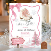 Bow Coquette Pink Girl Let's Skate Birthday Einladung