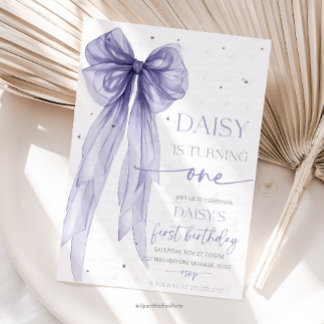 Bow Coquette Purple 1st Birthday Einladung