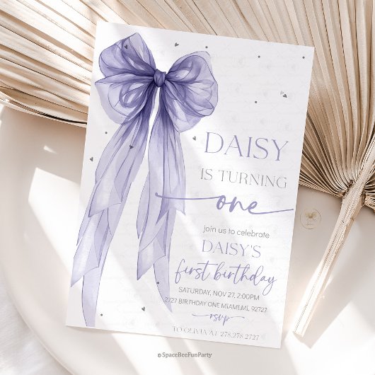 Bow Coquette Purple 1st Birthday  Einladung
