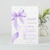 Bow Coquette Purple 1st Birthday  Einladung (Stehend Vorderseite)