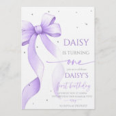 Bow Coquette Purple 1st Birthday Einladung (Vorderseite)