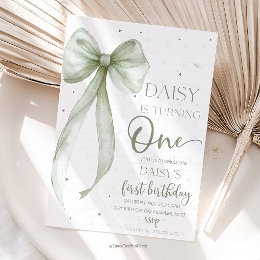 Bow Coquette Sage 1. Geburtstag  Einladung