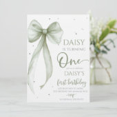 Bow Coquette Sage 1st Birthday  Einladung (Stehend Vorderseite)