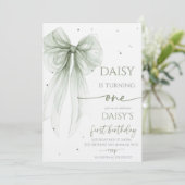 Bow Coquette Sage 1st Birthday Einladung (Stehend Vorderseite)