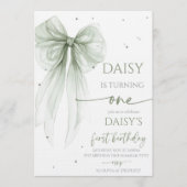 Bow Coquette Sage 1st Birthday Einladung (Vorderseite)