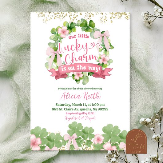 Bow Coquette St. Patrick-Baby-Party Einladung