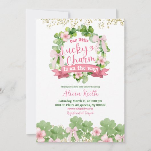 Bow Coquette St Patrick Baby Shower Einladung (Vorderseite)