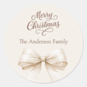Bow Creme Beige Mocha Weihnachten Runder Aufkleber (Vorderseite)