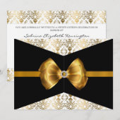 Bow Damask Einladung [Gold] (Vorne/Hinten)