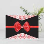 Bow Damask Einladung [rot] (Stehend Vorderseite)