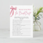 Bow, der das Bride Best Brautparty Game kennt Einladung (Stehend Vorderseite)