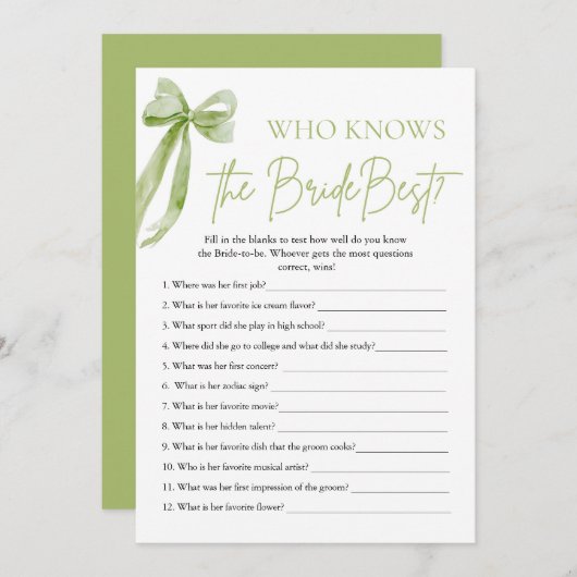 Bow, der das Bride Best Brautparty Game kennt Einladung (Vorne/Hinten)