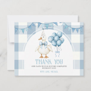 Bow Ein Verrückter Gans 1. Geburtstag Blau Gingham Dankeskarte