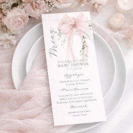 Bow Elegant Greenery Neutral Baby Shower Menükarte