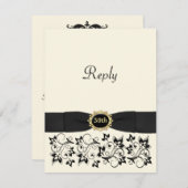 BOW-Elfenbein, Gold, Black Floral Repcard Einladung (Vorne/Hinten)