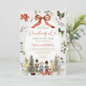 Bow Es ist der schönste Weihnachtsgeburtstag Einladung (Stehend Vorderseite)