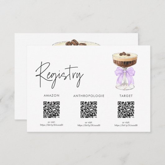 Bow Espresso Martini Brautparty - Registrierung Begleitkarte (Vorne/Hinten)