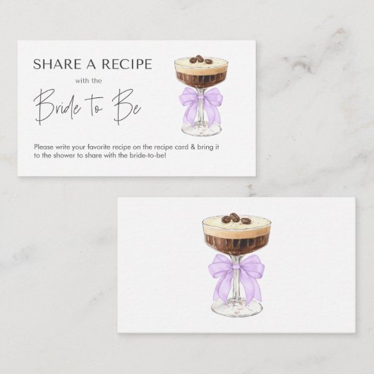 Bow Espresso Martini Brautparty Rezept Begleitkarte (Vorne/Hinten)