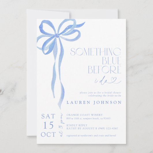 Bow etwas Blau, bevor ich Brautparty mache Einladung (Vorderseite)