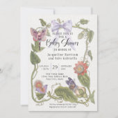 Bow Fairy Garden Blume Vintage Blumenbaby-Dusche Einladung (Vorderseite)