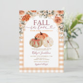 Bow Fall in Liebe Orange Gingham Baby Dusche Einladung (Stehend Vorderseite)