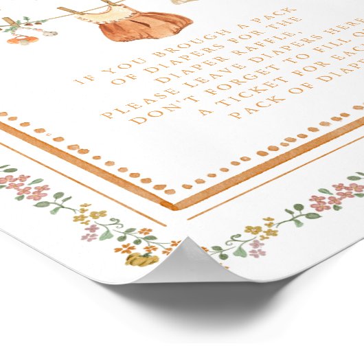 Bow Fall in Love Baby Shower Diaper Raffle Sign Poster (Ecke)