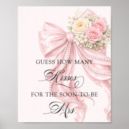 Bow Floral How Many Kisses Bridal Shower Game Poster