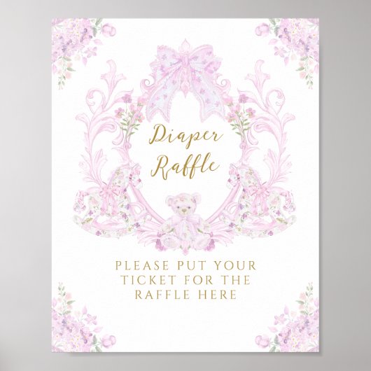 Bow Floral Teddy Bear Wappen Babydusche Windeln Poster (Vorne)