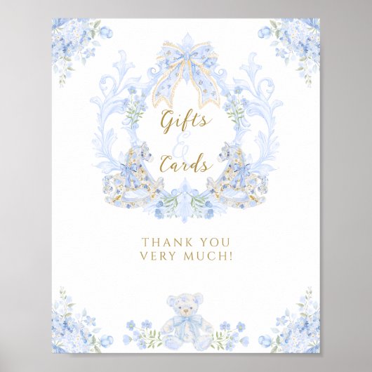 Bow Floral Teddy Bear Wappen Boy Baby Shooting Ges Poster (Vorne)