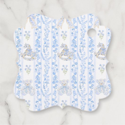 Bow Floral Wappen Rustic Blue Boy Baby Dusche Geschenkanhänger (Rückseite)