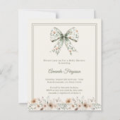 Bow florals green ivory Baby Shower invitation (Vorderseite)